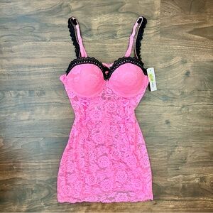 Cassandra Intimates Sexy Lingerie Lace Baby Doll Chemise Pink & Black Size L NWT